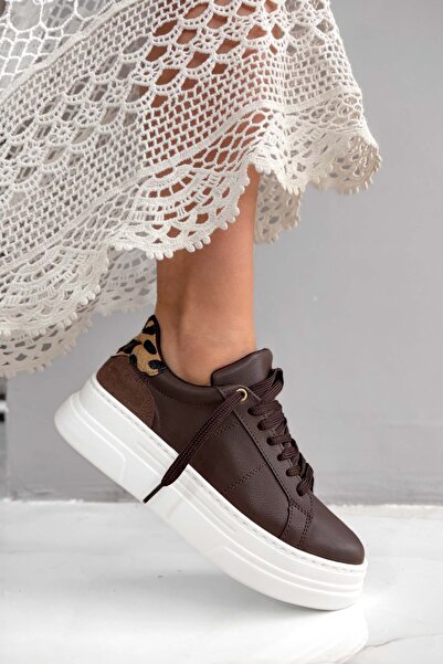 Shoebutik Kenzy Acı Kahve piele cu șireturi pentru femei sneakerși s