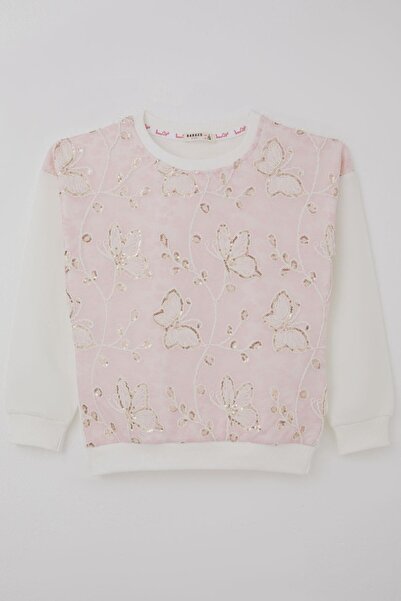 Breeze Devojčica dukserica sa šljokicama i leptir vezom T Til sa cvetnim deta...