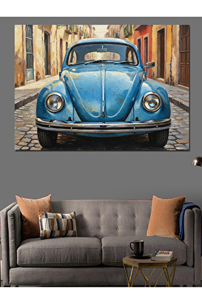 Artmeg Pânză decorativă Blue Vosvos cu mașină parcare pe stradă - Masă din le...