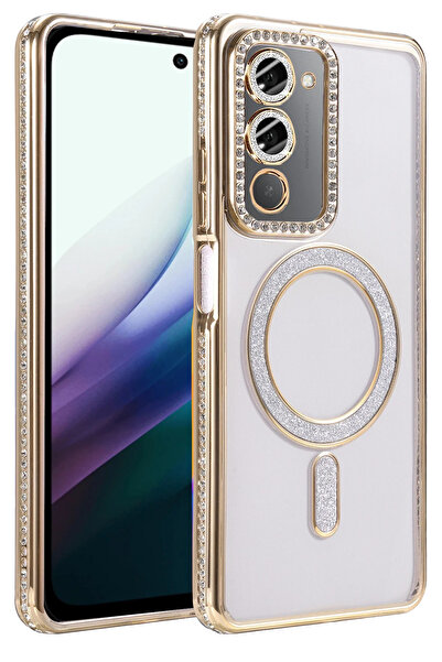 Fuchsia Joke Glittery Magneticsafe Case Compatible with Redmi 15 4g - Gold