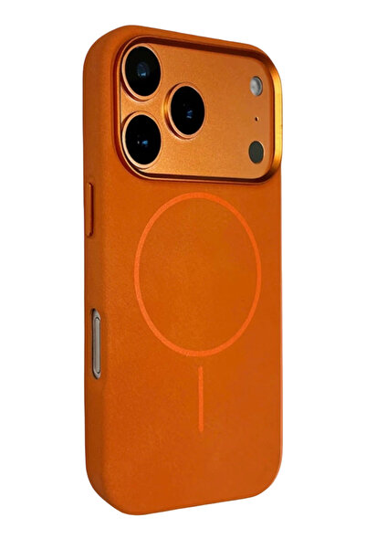 Fuchsia Luno Leather Magneticsafe Cover Compatible with iPhone 17 Pro - Orange