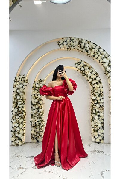 ABİYECİM ABİYE ABİYE- Balon kol straplez tafta kumaş