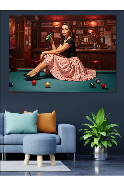 Artmeg Femeie în rochie vintage odihnindu-se la bar - Pânză decorativă - Masă...