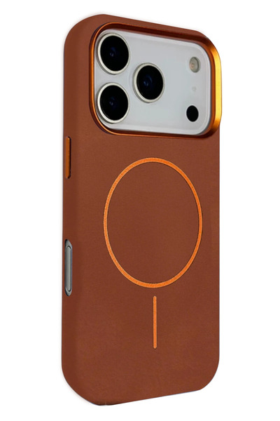 Fuchsia غطاء لونو جلد مغناطيسي آمن متوافق مع آيفون 17 برو - بني