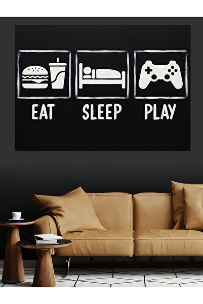 Artmeg Διακοσμητικός καμβάς με εικονίδια για gamers "Eat Sleep Play" - Ξύλινο...