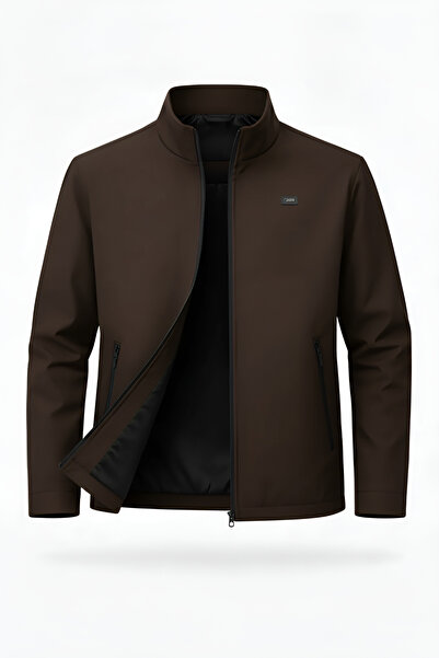 SİVAİST Brown Men's Polyester Mixed Water and Windproof Transitional Summer Coat
