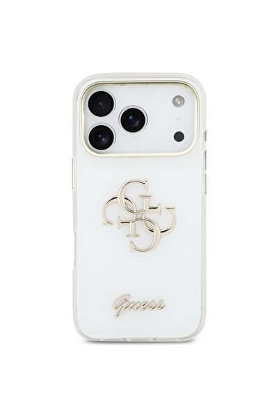 Guess IML 4G Script Metal MagSafe Case for iPhone 17 Pro - White