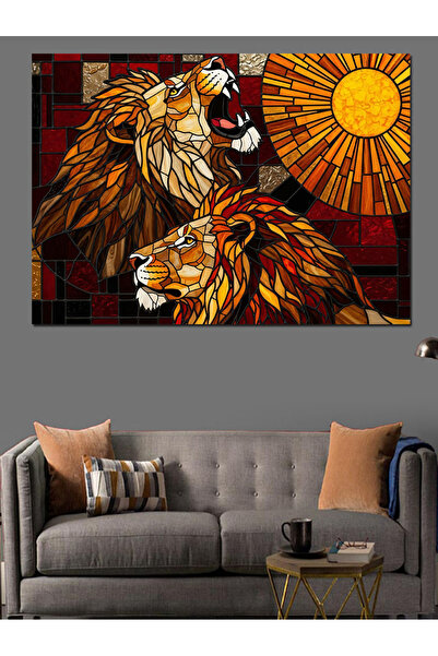 Artmeg Tablou decorativ cu soare și leu - Tablou din lemn MDF