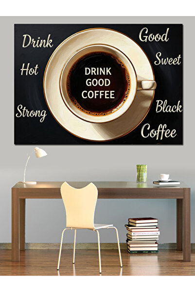 Artmeg Black Cup of Coffee Typography Text Decorative Canvas - Mdf Wooden Table