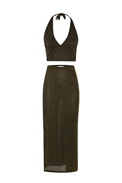 AQUELLA Glittery haki Cropped - skirt set
