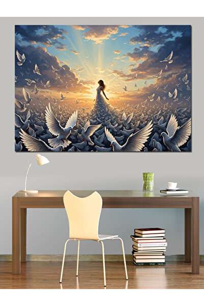 Artmeg Femeie care merge la lumină în vârful norilor, tablou decorativ din pâ...