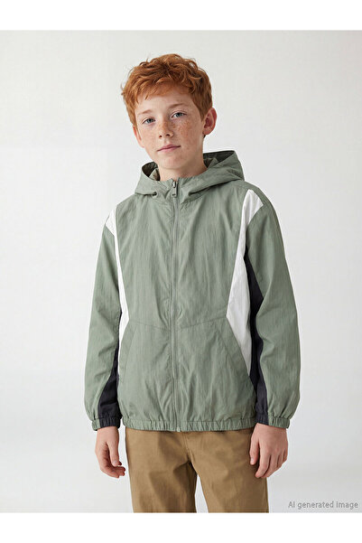 LC Waikiki Χακί με κουκούλα Παλτό για αγόρια