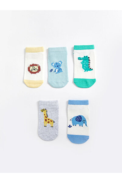 LC Waikiki Rmz Gi̇yi̇m Farkiyla Non-Slip Sole Baby Boy Booties Socks 5-Piece Set