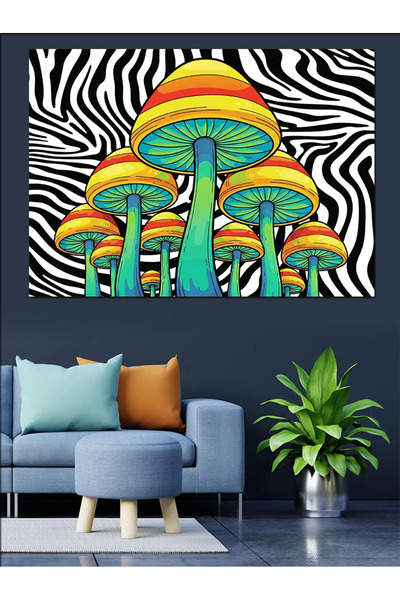 Artmeg Pânză decorativă cu ilustrație colorată cu ciuperci și model zebră - T...