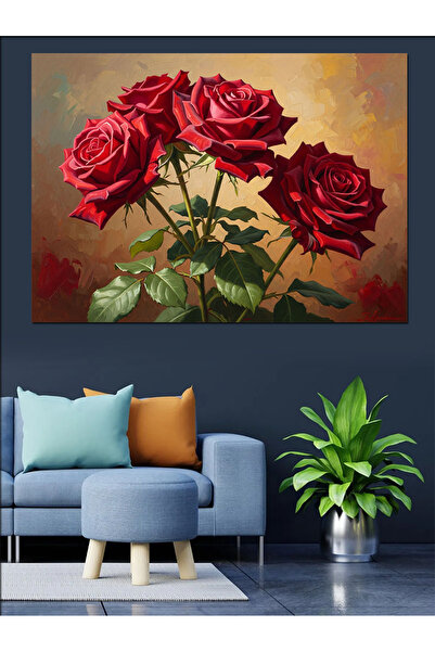 Artmeg Pânză decorativă cu buchet de trandafiri roșu închis, trei piese - Tab...