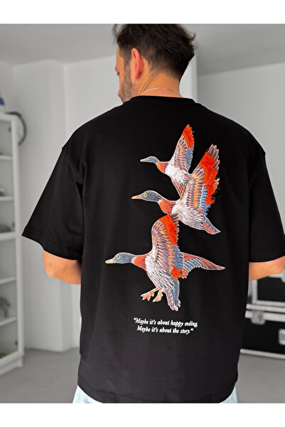 BYBASICMAN Crna guska Patchli Oversize kroj T-shirt SW-5057