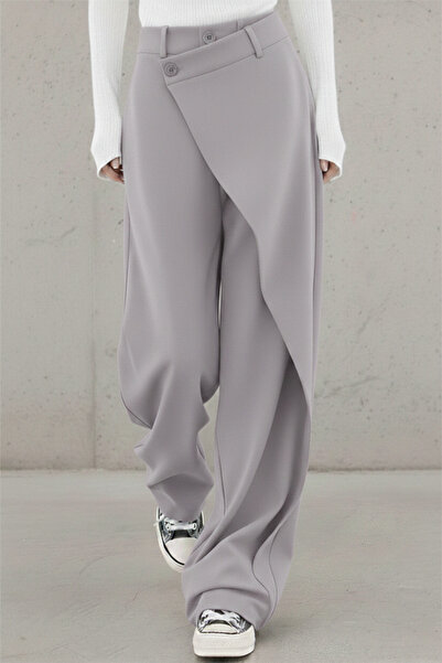 bshood X Nurbeli Black Women's Button Closure Asymmetrical Design Palazzo Pants