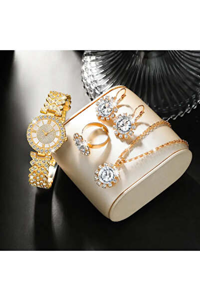 SOWOO WATCH 5 adet Yeni Moda Süper Yuvarlak İşaretçi Kuvars Saat ve Takı Seti
