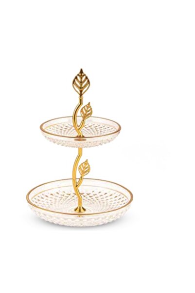Arm çift katlı kurabiye / şekerlik / tatlı sunum tabağı gold renk
