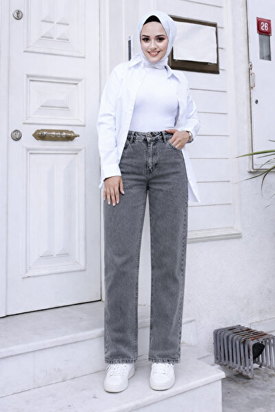 Tesettür Diyarı Women's palazzo denim pants - smoke