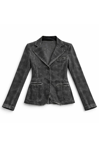 TİA Vintage gri desenli bele oturan trençkot