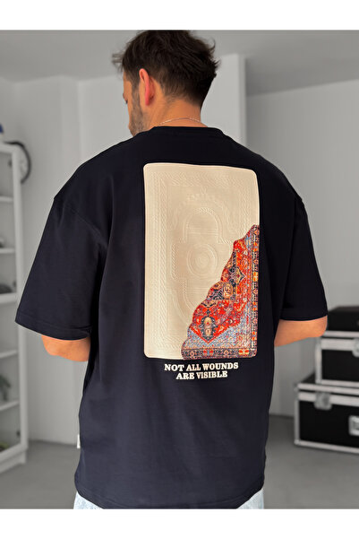 BYBASICMAN Mornarsko plava leđa reljefna Oversize kroj T-shirt SW-5084