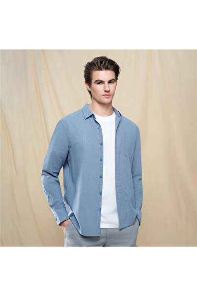 Giordano قميص رجالي ضيق من كتان قطن موحد