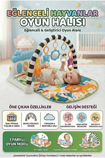 PAPAYA Beyaz Aynalı Çıngıraklı Oyun Halısı Piyanolu