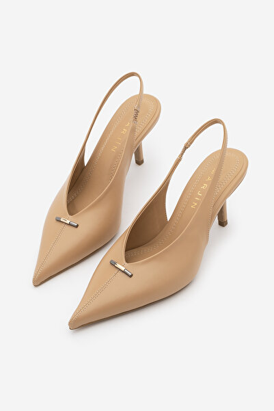 Marjin Дамски обувки с висок ток, заострени върхове, отворена задна част, ела...