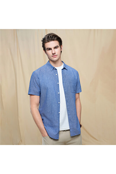 Giordano Men's Slim Linen Cotton Short-Sleeve Shirt