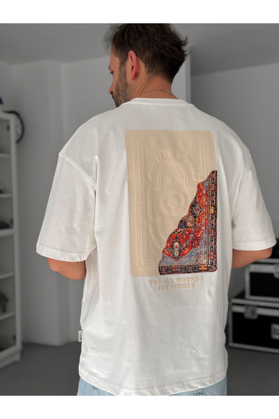 BYBASICMAN Bela poleđina reljefna Oversize kroj T-shirt SW-5084