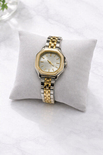 MİNPO Kadın Gold Detaylı Gümüş Kadran Metal Kordon Analog Kol Saati