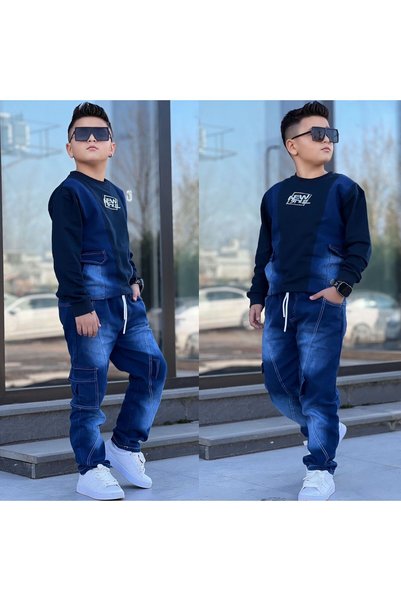 gül garden Boy's Denim Trousers Sweet Two-Piece Set