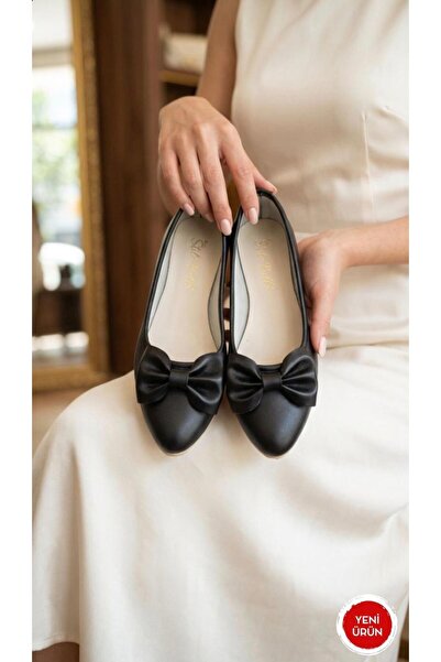 redtan Pantofi de damă negri balerini elegant și detaliu cu fundă confortabili