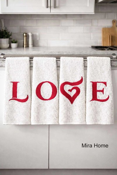 Mira Home Love Embroidered 4-Piece Kitchen Towel Set 30X50 cm