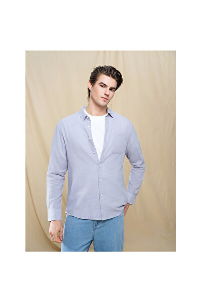 Giordano قميص رجالي ضيق من كتان قطن موحد