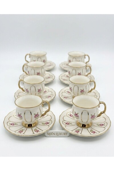 Ogeda Home, Mien Gold Çiçekli 6'lı Fincan Takımı- 6 Kişilik Gold Detaylı Türk...