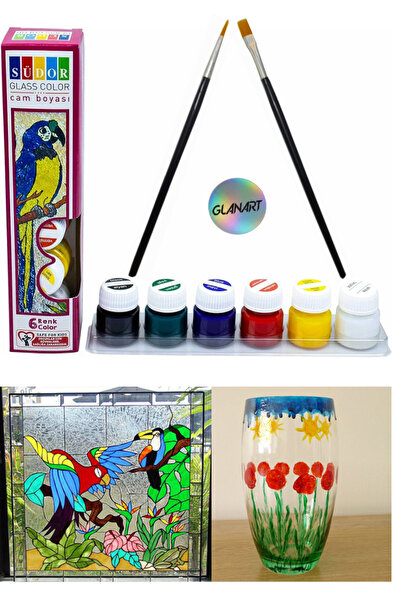 Glanart 6 renk cam boyası boya seti ipek fırçalı set (6x20ml)
