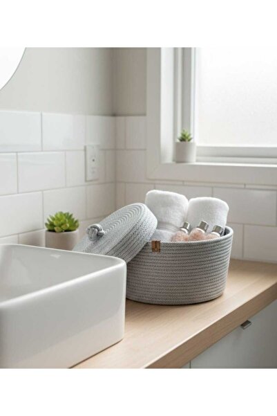 MOTTOMOR Multi-Purpose Decorative Gray Glittery Compartment Basket Towel Orga...