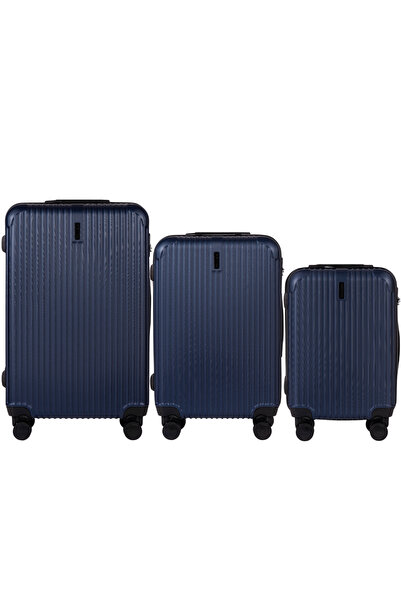 WINGS BRAND WINGS Egret Dark Blue Luggage Set: 3 ABS Suitcases with TSA Lock