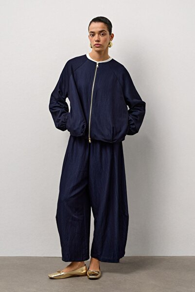 Molene Lacivert Zip Hafif Bomber Ceket