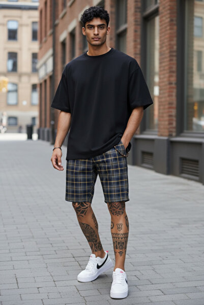 dehaine Men's casual checked Slim Fit trousers, 13160 Navy blue