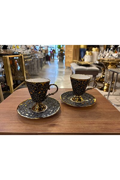 luvroshe طقم فناجين قهوة من ماركة ماسال هوم بلاك ليوبارد مكون من قطعتين