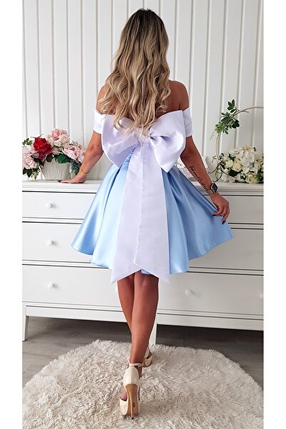 Voguesta Short Elegant Baby Doll Dress Reya Blue with White