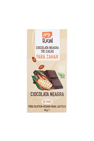 Heyraw CIOCOLATĂ NEAGRĂ FARA ZAHAR - cutie 70% cacao x10