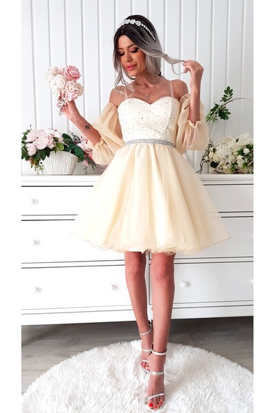 Voguesta Short Occasion Dress Tulle Dalia Cream