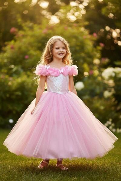 moona kids 3-9 Yaş Kız Çocuk Kelebekli Abiye
