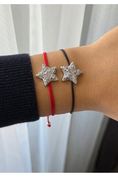 AychaAksesuar Steel Vip Silver Color Zircon Stone Black String Star Bracelet