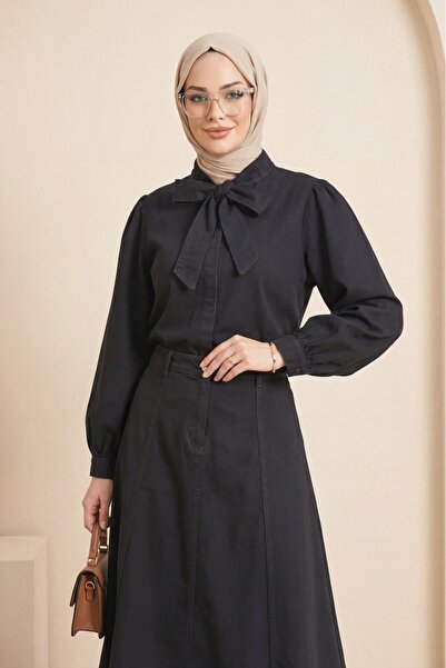 HİJABAYA Σετ τζιν με φούστα, φερμουάρ και δεμένο γιακά