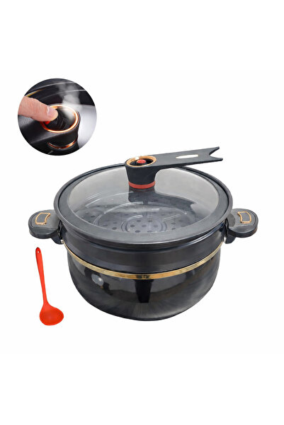 ONE 8L Enamel Pot with Glass Lid and Steam Release Valve, Non-Stick, Black